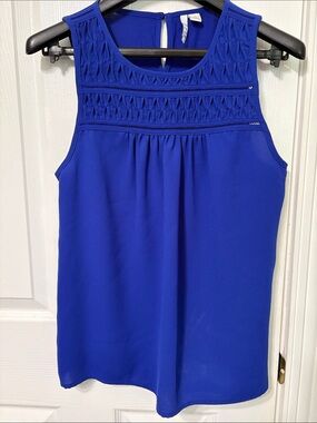 Elle Royal Blue Sleeveless Top with Textured Yoke